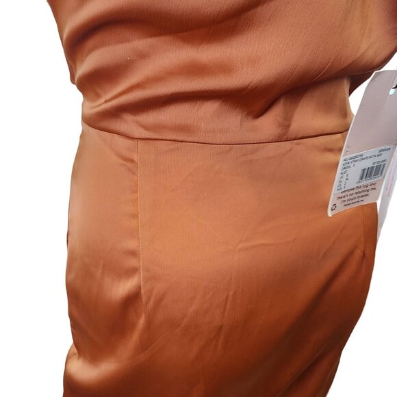 Missguided Rust Asymmetrical Strap Drape Satin Midi Dress Size 2 NWT - Picture 12 of 16